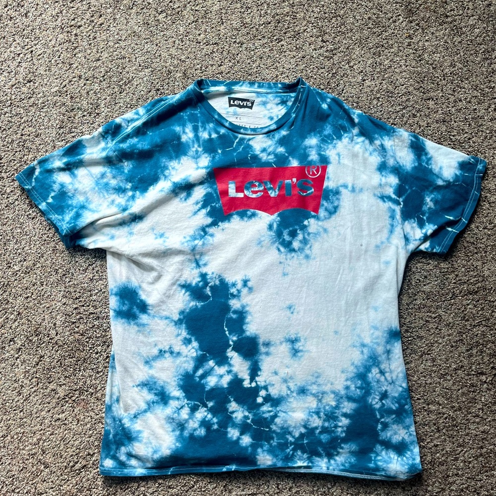 Mens Large Levis Blue Tie Dye Retro Vintage Inspired Rock Grunge T Shirt